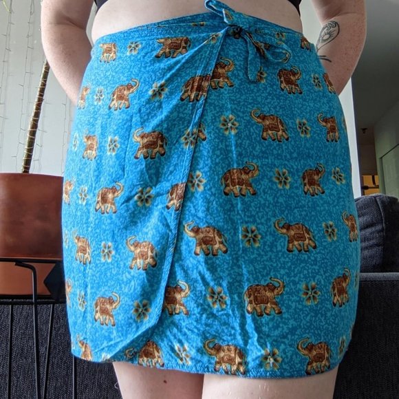 2/$20 - Beachy Elephant Sarong Wrap Skirt - Picture 3 of 3